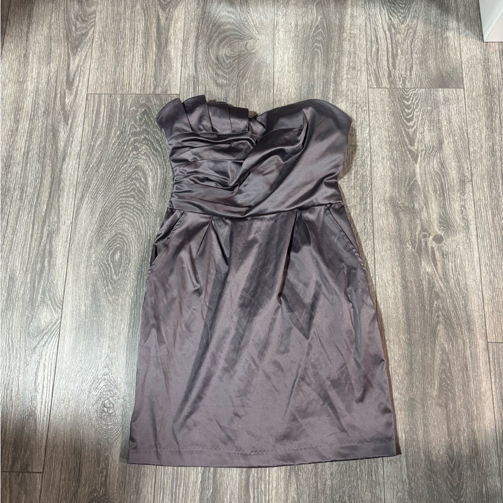 Pompous Girly Charcoal Pewter Gray 80's
Style Strapless Mini Dress with Pockets